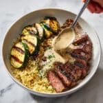 Grilled Steak Bowl with Creamy Sauce and Grilled Zucchini Recipe