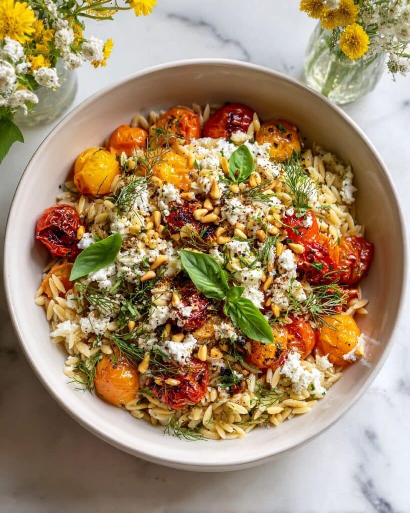 Greek Orzo with Tomatoes, Olives, Basil, and Feta Recipe
