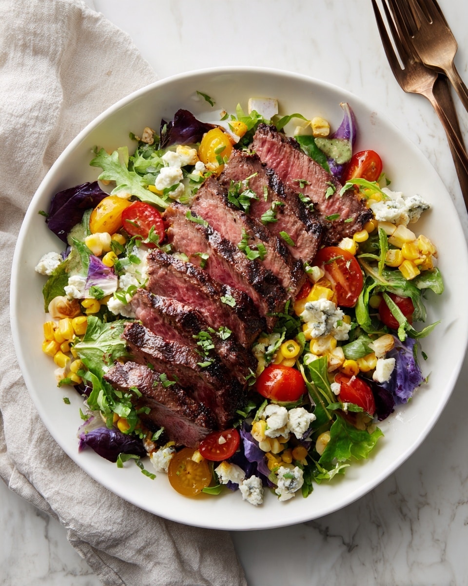 Balsamic Steak Gorgonzola Salad with Grilled Corn Recipe
