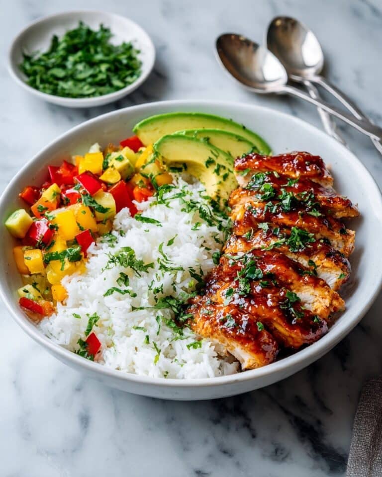 Cilantro-Lime Honey Chicken Bowls with Peach Salsa and Rice Recipe