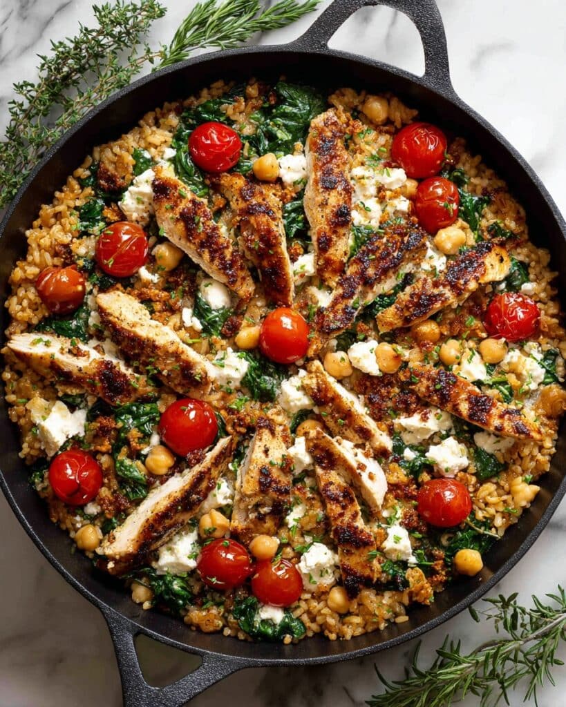 Greek Chicken with Lemon Rice and Roasted Tomatoes Recipe
