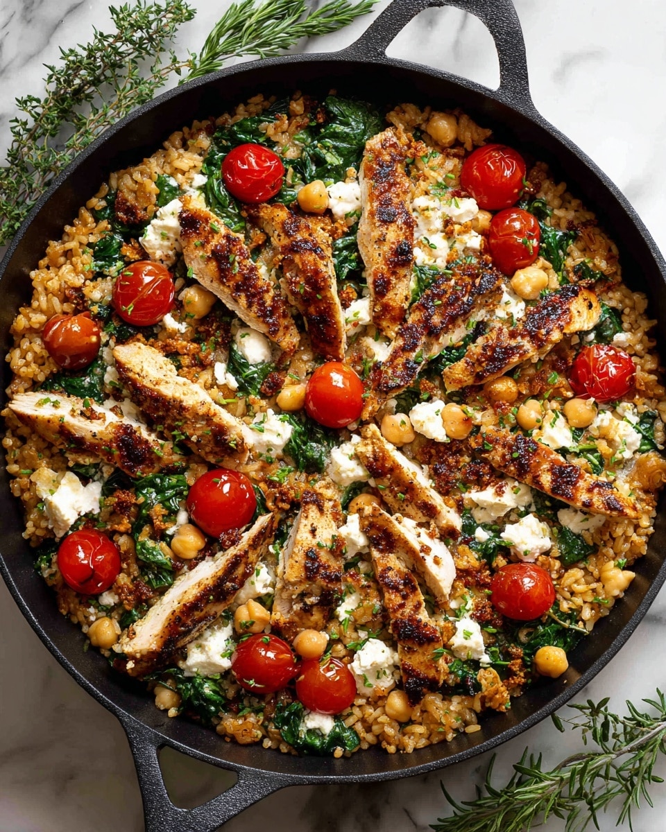 Greek Chicken with Lemon Rice and Roasted Tomatoes Recipe