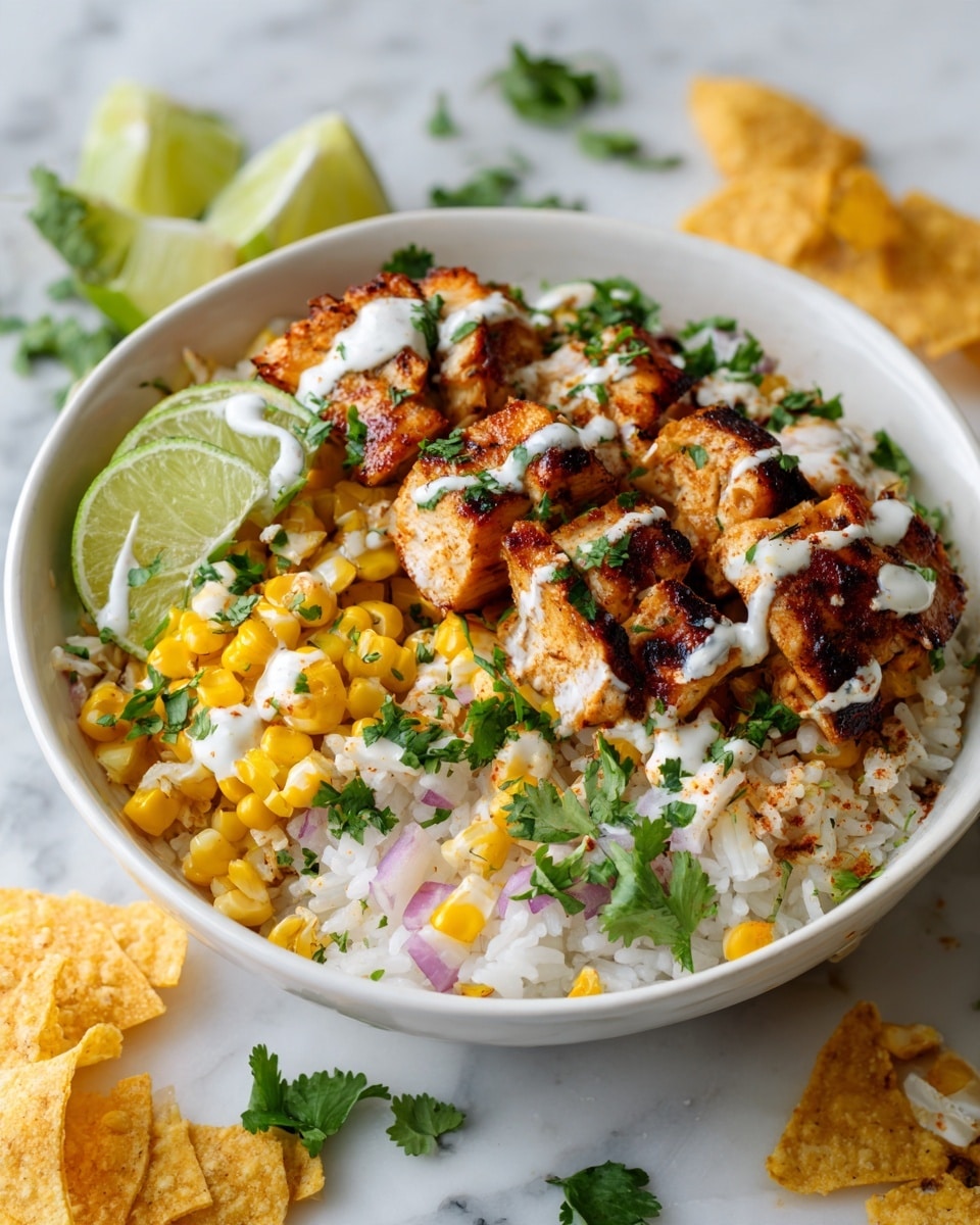 Chicken Corn Rice Bowls with Lime Dressing Recipe