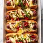 Grilled Brats with Peppers and Onions Recipe