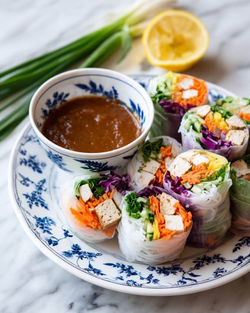 Spicy Noodle Spring Rolls with Peanut Dipping Sauce Recipe