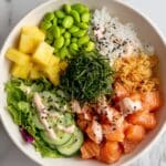 Homemade Ahi Tuna Poke Bowl with Fresh Vegetables and Spicy Mayo Recipe