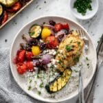 Greek Sheet Pan Chicken Dinner with Potatoes, Vegetables, and Feta Recipe