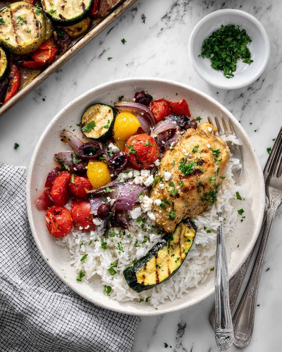 Greek Sheet Pan Chicken Dinner with Potatoes, Vegetables, and Feta Recipe