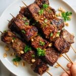 Grilled Steak Satay Skewers with Creamy Peanut Curry Sauce Recipe