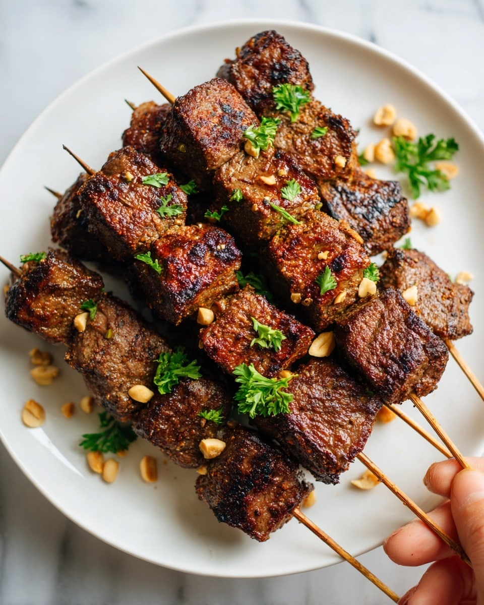 Grilled Steak Satay Skewers with Creamy Peanut Curry Sauce Recipe