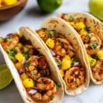 Grilled Shrimp Tacos with Lime Crema and Cabbage Slaw Recipe